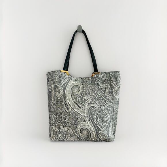 Lauren Ralph Lauren Acadia Paisley Tote White Black Faux Leather Easy to Clean - Picture 2 of 13
